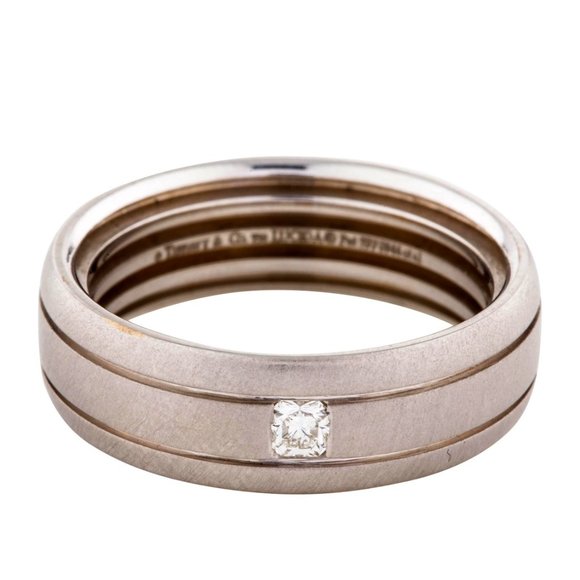 TIFFANY & CO 18K WHITE GOLD DIAMOND LUCIDA WEDDING BAND RING